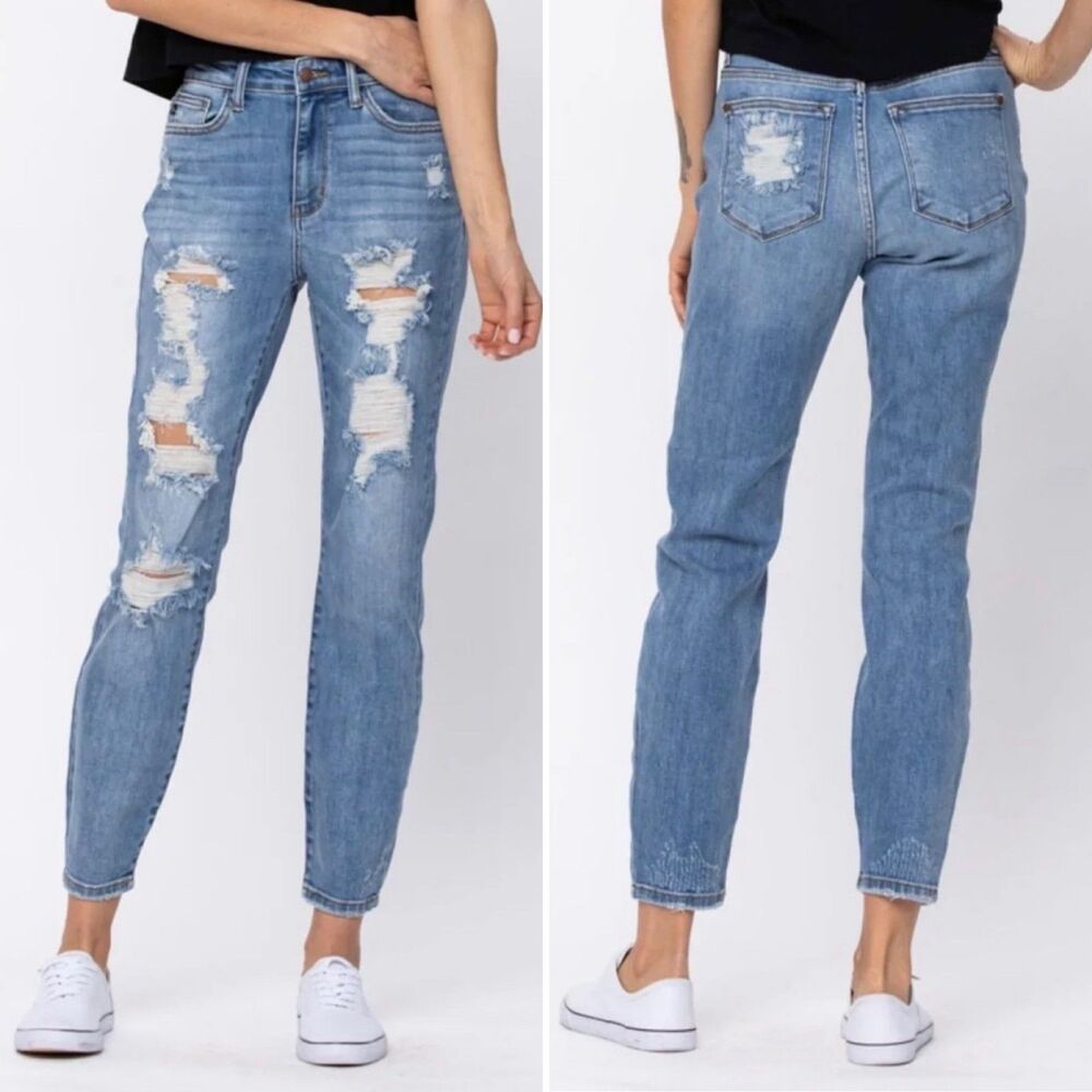 Judy Blue Boyfriend Fit Jeans Destroyed Leg Blue 29